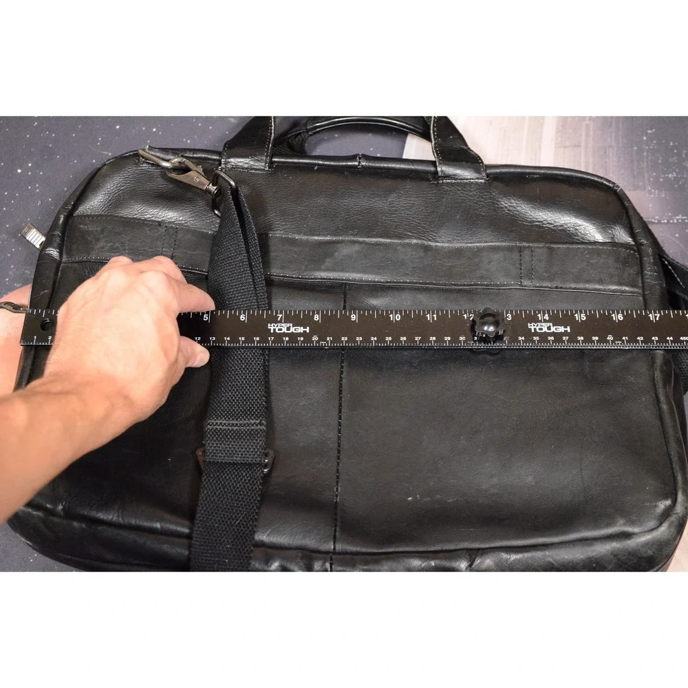 OGIO Black Leather Laptop Shoulder Messenger Bag Padded Briefcase